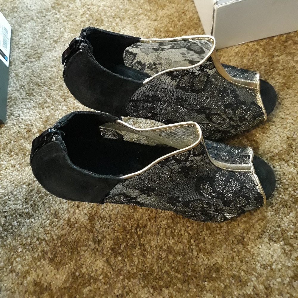Lacy Affair Peep Toe Heels - Faux Suede, Size 8M